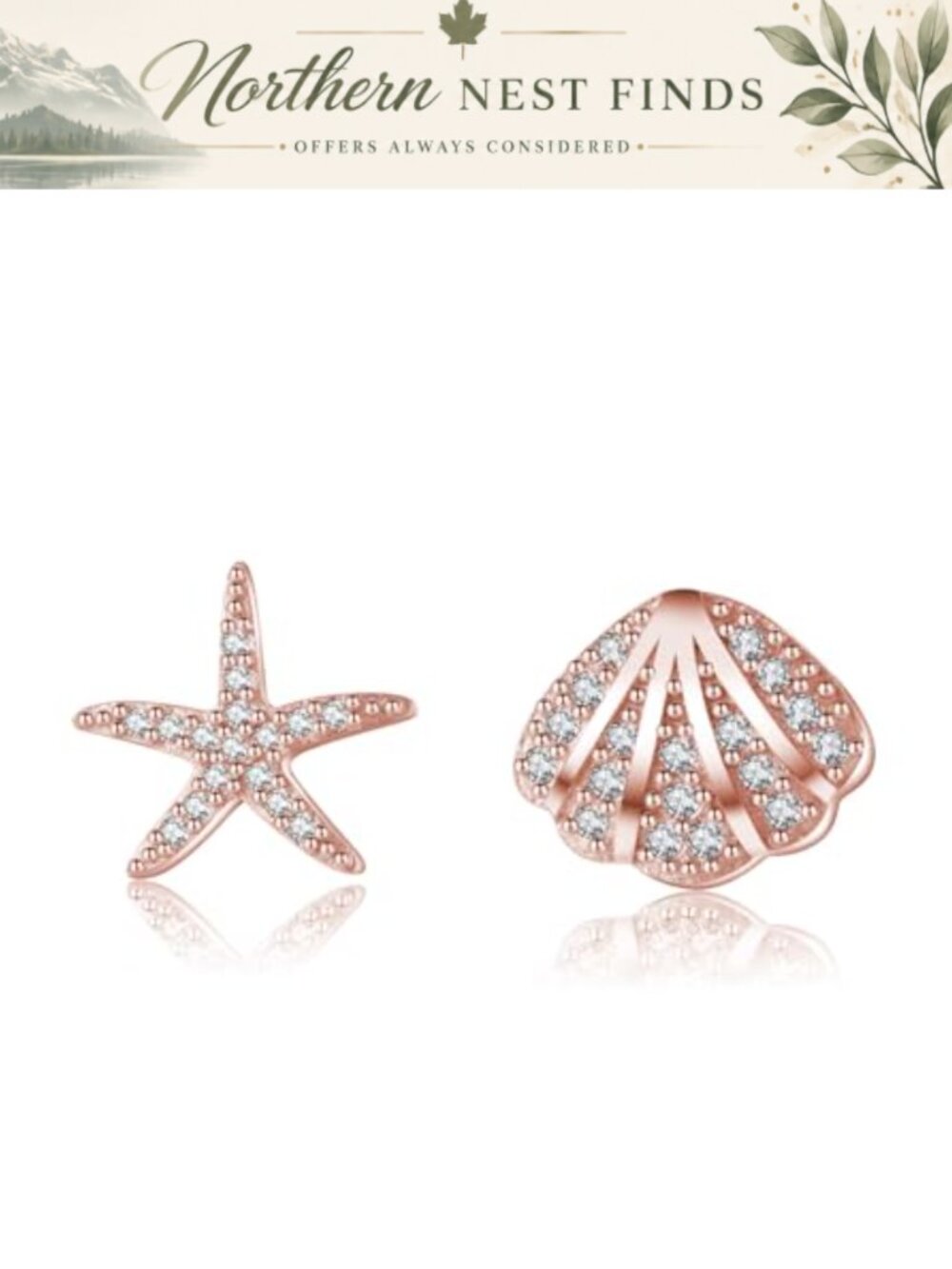 Sterling Silver CZ Starfish Shell Stud Earrings Small Beach Jewelry
